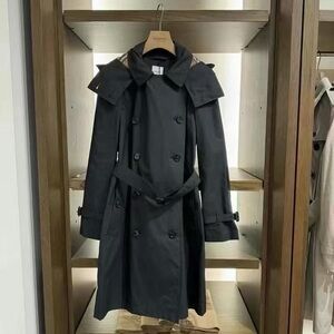 Burberry black midi trench coat with removable hood 8